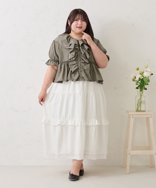 Louiosy(ルオシー)の「【Louiosy】【大きいサイズ】ラッフル襟ブラウス(シャツ/ブラウス・レディース・オフホワイト/グレイッシュベージュ・3L/X-LARGE/4L)」の13枚目の写真