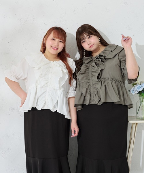 Louiosy(ルオシー)の「【Louiosy】【大きいサイズ】ラッフル襟ブラウス(シャツ/ブラウス・レディース・オフホワイト/グレイッシュベージュ・3L/X-LARGE/4L)」の16枚目の写真