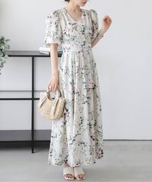 フラワープリント カシュクールワンピース
