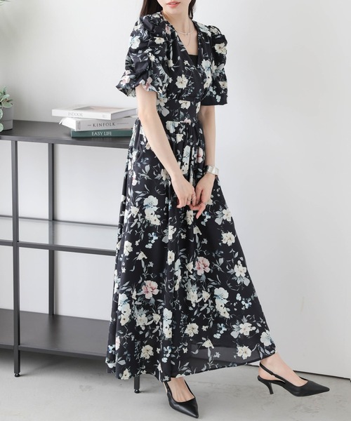 AMELY（エミリー）の「フラワープリント カシュクールワンピース（ワンピース・レディース・ブラック/オフホワイト・フリー）」の14枚目の写真