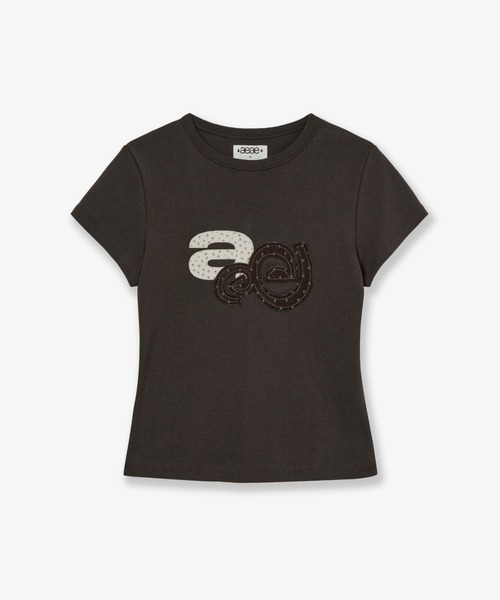 aeae（エーイーエーイー）の「APPLIQUE LOGO TEE（Tシャツ/カットソー・レディース・ホワイト/グレー/ホワイト系その他/ダークブラウン・FREE）」の4枚目の写真