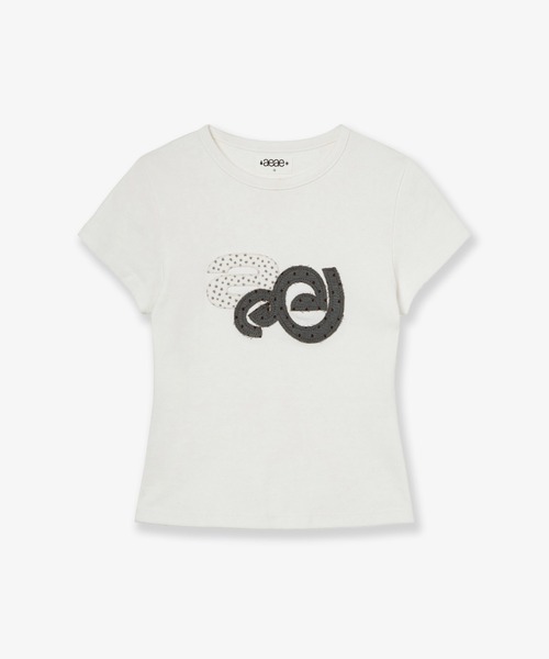aeae（エーイーエーイー）の「APPLIQUE LOGO TEE（Tシャツ/カットソー・レディース・ホワイト/グレー/ホワイト系その他/ダークブラウン・FREE）」の2枚目の写真