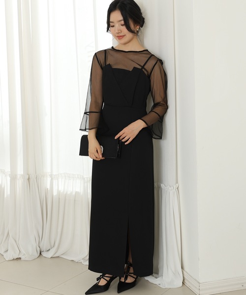 Lace Ladies(レースレディース)の「【2点セット】シアー レイヤード スリット入り キャミソール ドレス(ドレス・レディース・グレー/ネイビー/グレイッシュベージュ/ブラック・FREE/S)」の5枚目の写真