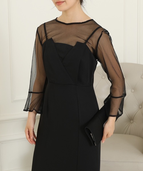 Lace Ladies(レースレディース)の「【2点セット】シアー レイヤード スリット入り キャミソール ドレス(ドレス・レディース・グレー/ネイビー/グレイッシュベージュ/ブラック・FREE/S)」の6枚目の写真
