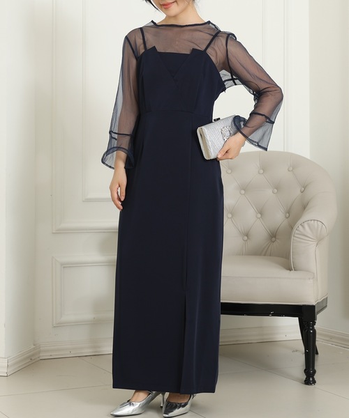 Lace Ladies(レースレディース)の「【2点セット】シアー レイヤード スリット入り キャミソール ドレス(ドレス・レディース・グレー/ネイビー/グレイッシュベージュ/ブラック・FREE/S)」の11枚目の写真
