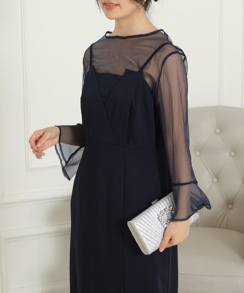 Lace Ladies(レースレディース)の「【2点セット】シアー レイヤード スリット入り キャミソール ドレス(ドレス・レディース・グレー/ネイビー/グレイッシュベージュ/ブラック・FREE/S)」の12枚目の写真