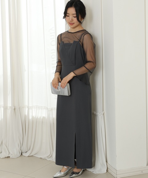 Lace Ladies(レースレディース)の「【2点セット】シアー レイヤード スリット入り キャミソール ドレス(ドレス・レディース・グレー/ネイビー/グレイッシュベージュ/ブラック・FREE/S)」の15枚目の写真