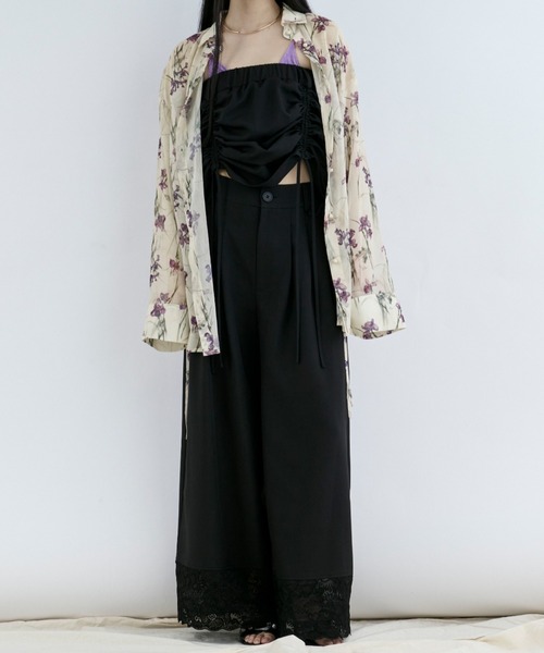 3STUCK WIDE BALLOON TROUSERS 黒 ストライプ セール】multiway balloon layered set レースドッキングパンツ