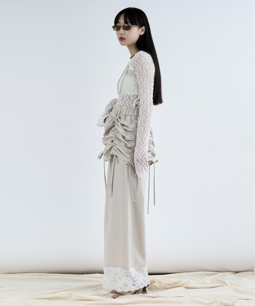 Ezick（エジック）の「drawstring skirt set  レースドッキングパンツ（スラックス・レディース・ブラック/アイボリー・FREE）」の13枚目の写真