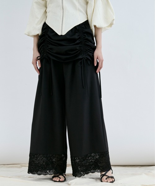 3STUCK WIDE BALLOON TROUSERS 黒 ストライプ roundabout (ラウンダバウト) Cotton Serge 3tuck Big Balloon