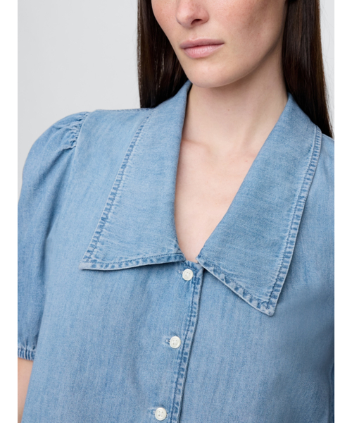 ブラウス シャツ デニム パフスリーブ カラーシャツ レディース GAP ブラウス シャツ デニム パフスリーブ カラーシャツ