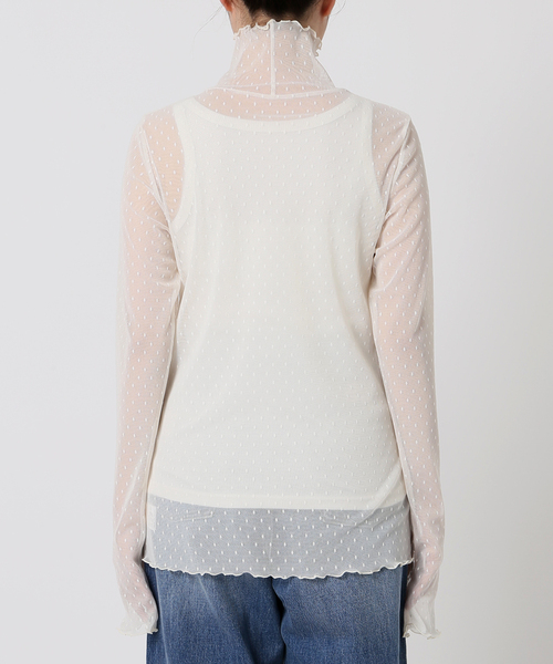 スピックアンドスパン　ドットチュールハイネックプルオーバー　ホワイト Spick & Span｜《追加》ドットチュールハイネックプルオーバー
