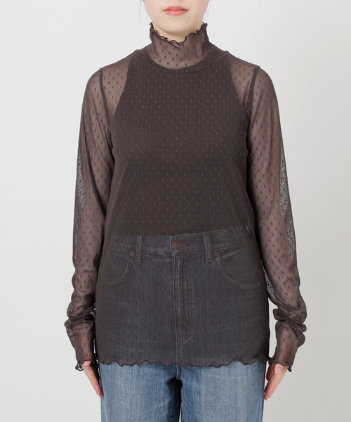 追加》ドットチュールハイネックプルオーバー（Tシャツ
