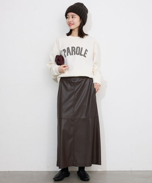 SLOBE IENA（スローブイエナ）の「フェイクレザーフレアスカート（スカート・レディース・ブラウン/ブラック・36/38）」の4枚目の写真