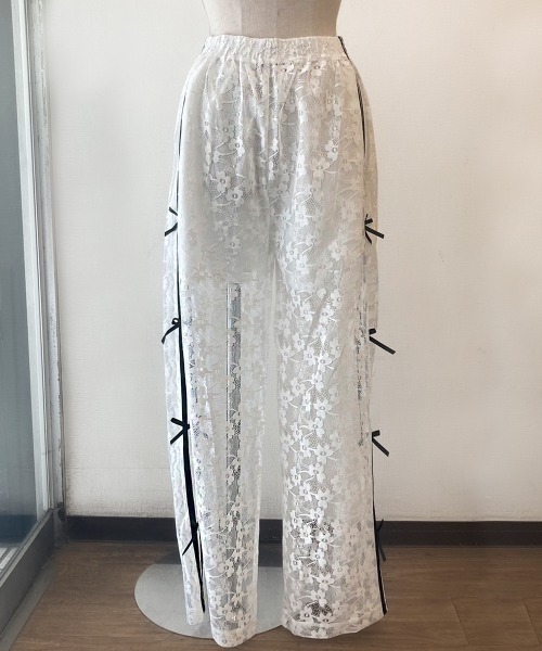 セール】花柄刺繍レースサイドリボンワイドパンツ（その他パンツ