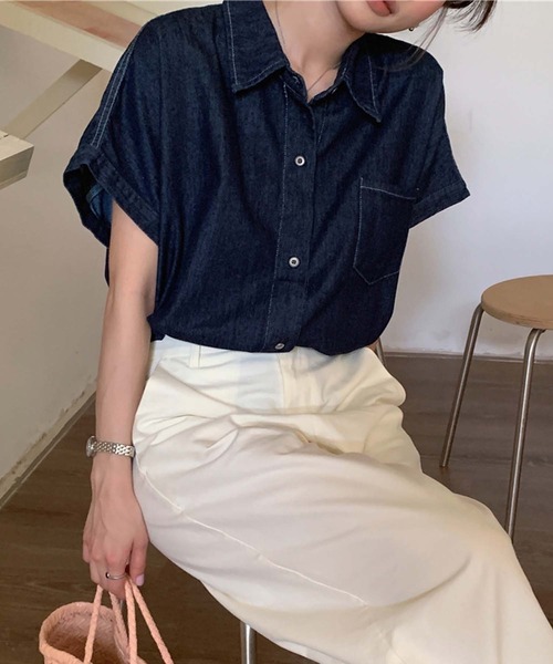 LAFFMO(ラフモ)の「フレンチスリーブデニムシャツ(シャツ/ブラウス・レディース・ブルー/ネイビー・M/L)」の16枚目の写真