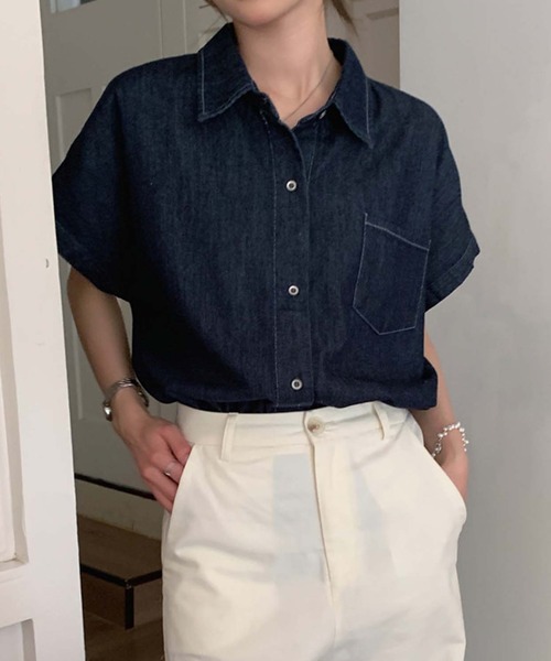 LAFFMO(ラフモ)の「フレンチスリーブデニムシャツ(シャツ/ブラウス・レディース・ブルー/ネイビー・M/L)」の17枚目の写真