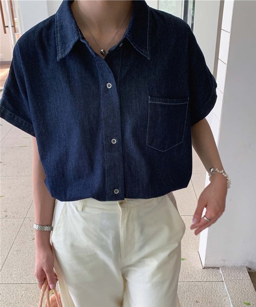 LAFFMO(ラフモ)の「フレンチスリーブデニムシャツ(シャツ/ブラウス・レディース・ブルー/ネイビー・M/L)」の15枚目の写真