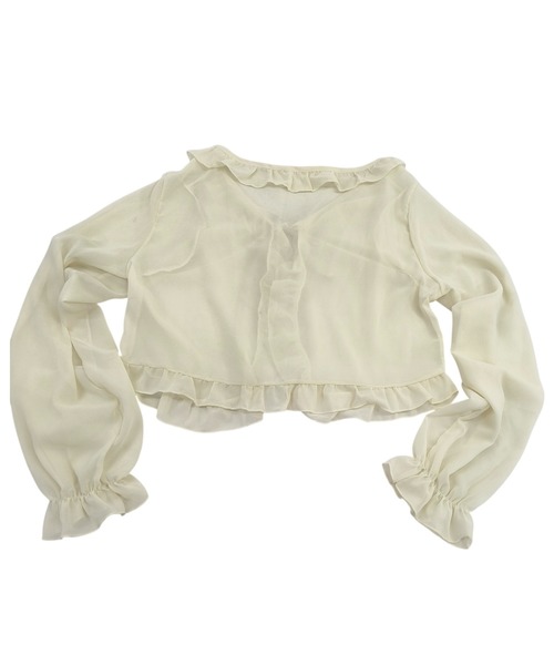 VIBGYOR(ヴィブジョー)の「シアーフリルレース リボンシャツ/冷房対策 日焼け対策(CZ)(シャツ/ブラウス・レディース・アイボリー/ホワイト・FREE)」の12枚目の写真