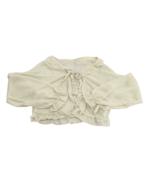 VIBGYOR(ヴィブジョー)の「シアーフリルレース リボンシャツ/冷房対策 日焼け対策(CZ)(シャツ/ブラウス・レディース・アイボリー/ホワイト・FREE)」の13枚目の写真