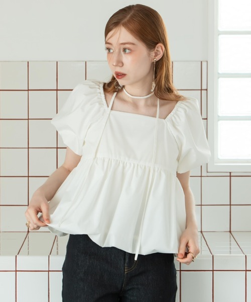 hinari（ヒナリ）の「リボン付きパフブラウス（シャツ/ブラウス）」 - WEAR