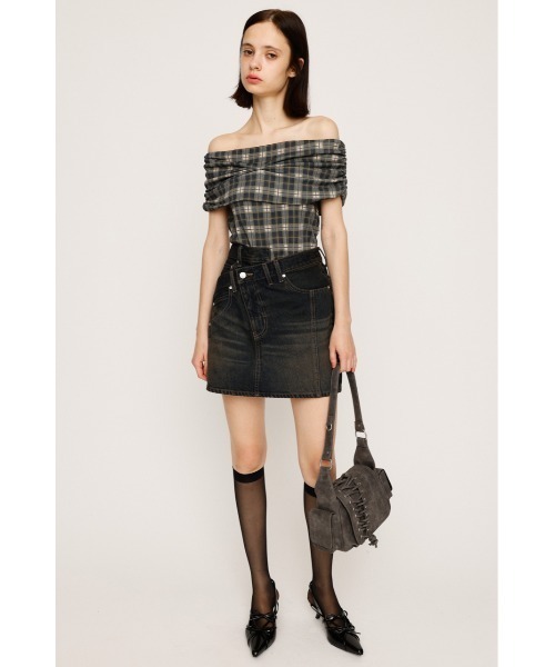 SLY（スライ）の「J/W SWITCHING S/SK ジャストウエスト スイッチング ショートスカート 秋服（デニムスカート・レディース・ブルー/ダークブルー・0/1）」の10枚目の写真