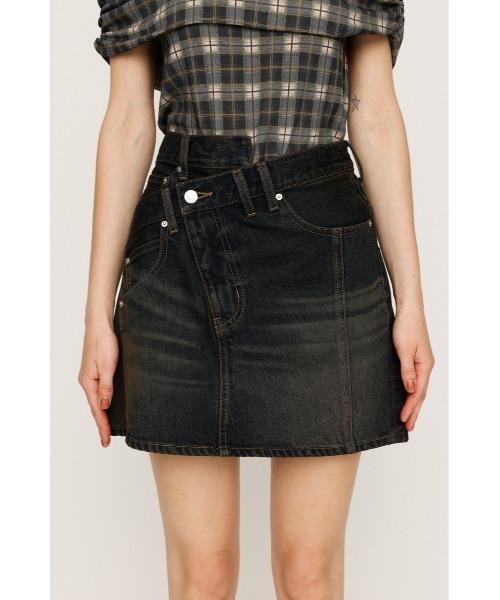SLY（スライ）の「J/W SWITCHING S/SK ジャストウエスト スイッチング ショートスカート 秋服（デニムスカート・レディース・ブルー/ダークブルー・0/1）」の12枚目の写真