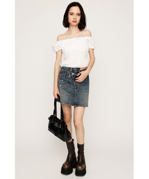 SLY（スライ）の「J/W SWITCHING S/SK ジャストウエスト スイッチング ショートスカート 秋服（デニムスカート・レディース・ブルー/ダークブルー・0/1）」の5枚目の写真