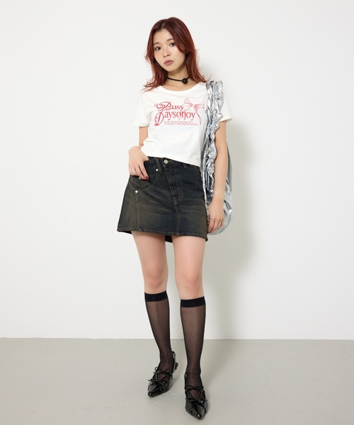 SLY（スライ）の「J/W SWITCHING S/SK ジャストウエスト スイッチング ショートスカート 秋服（デニムスカート・レディース・ブルー/ダークブルー・0/1）」の13枚目の写真