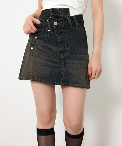 SLY（スライ）の「J/W SWITCHING S/SK ジャストウエスト スイッチング ショートスカート 秋服（デニムスカート・レディース・ブルー/ダークブルー・0/1）」の14枚目の写真