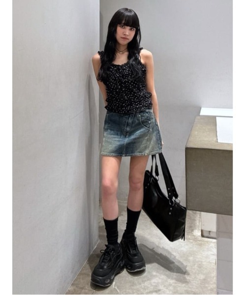 SLY（スライ）の「J/W SWITCHING S/SK ジャストウエスト スイッチング ショートスカート 秋服（デニムスカート・レディース・ブルー/ダークブルー・0/1）」の15枚目の写真