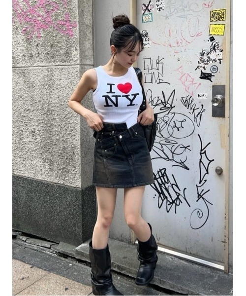 SLY（スライ）の「J/W SWITCHING S/SK ジャストウエスト スイッチング ショートスカート 秋服（デニムスカート・レディース・ブルー/ダークブルー・0/1）」の21枚目の写真