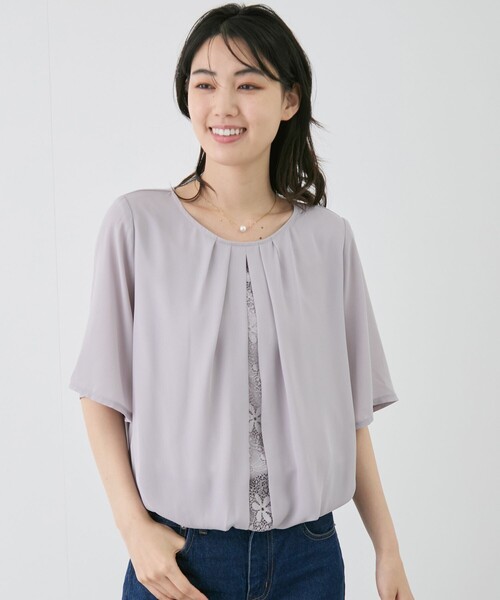 Jayro(ジャイロ)の「レース裾バルーンブラウス(シャツ/ブラウス・レディース・キナリ/ライトグレー/ホワイト系その他/サックスブルー・M)」の5枚目の写真