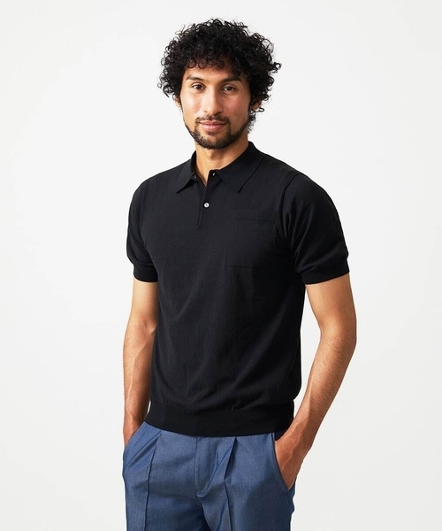 MICHEL KLEIN HOMME (ミッシェルクランオム)の「半袖ニットポロシャツ(ポロシャツ・メンズ・ライトグレー/ブラック/オレンジ・MEDIUM/LARGE/X-LARGE)」の1枚目の写真