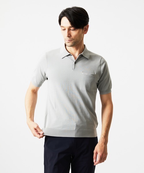 MICHEL KLEIN HOMME (ミッシェルクランオム)の「半袖ニットポロシャツ(ポロシャツ・メンズ・ライトグレー/ブラック/オレンジ・MEDIUM/LARGE/X-LARGE)」の2枚目の写真