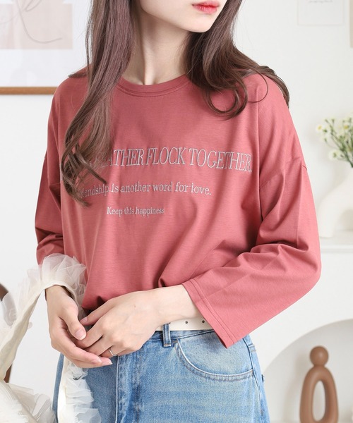 BRODIAEA(ブローディア)の「BRODIAEA 七分袖ロゴ刺繍Tシャツ(Tシャツ/カットソー・レディース・ローズ/ブラック/カーキ/マスタード/モカ・40)」の1枚目の写真