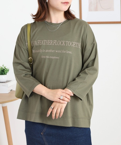 BRODIAEA(ブローディア)の「BRODIAEA 七分袖ロゴ刺繍Tシャツ(Tシャツ/カットソー・レディース・ローズ/ブラック/カーキ/マスタード/モカ・40)」の4枚目の写真