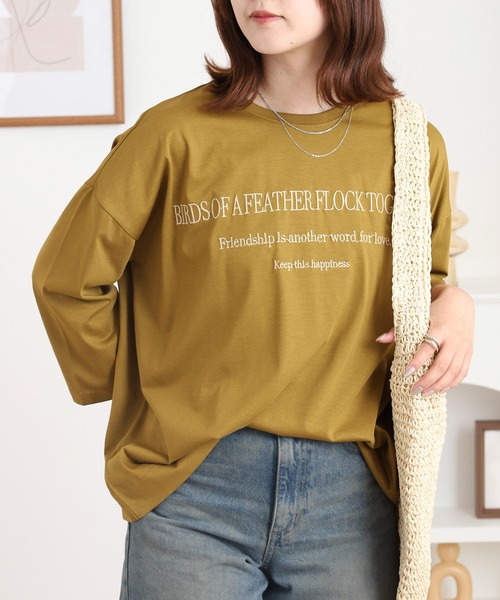 BRODIAEA(ブローディア)の「BRODIAEA 七分袖ロゴ刺繍Tシャツ(Tシャツ/カットソー・レディース・ローズ/ブラック/カーキ/マスタード/モカ・40)」の5枚目の写真