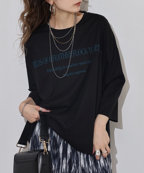 BRODIAEA(ブローディア)の「BRODIAEA 七分袖ロゴ刺繍Tシャツ(Tシャツ/カットソー・レディース・ローズ/ブラック/カーキ/マスタード/モカ・40)」の2枚目の写真