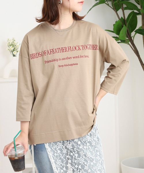BRODIAEA(ブローディア)の「BRODIAEA 七分袖ロゴ刺繍Tシャツ(Tシャツ/カットソー・レディース・ローズ/ブラック/カーキ/マスタード/モカ・40)」の3枚目の写真
