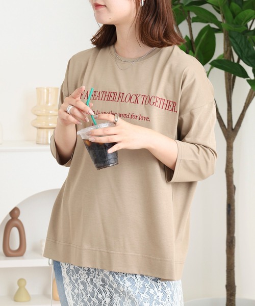 BRODIAEA(ブローディア)の「BRODIAEA 七分袖ロゴ刺繍Tシャツ(Tシャツ/カットソー・レディース・ローズ/ブラック/カーキ/マスタード/モカ・40)」の7枚目の写真