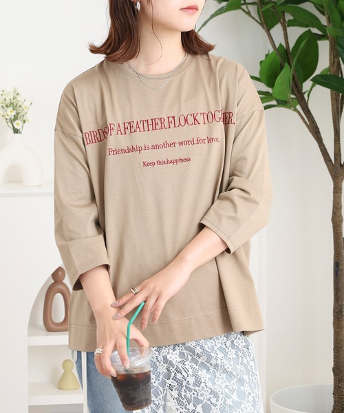 BRODIAEA(ブローディア)の「BRODIAEA 七分袖ロゴ刺繍Tシャツ(Tシャツ/カットソー・レディース・ローズ/ブラック/カーキ/マスタード/モカ・40)」の8枚目の写真