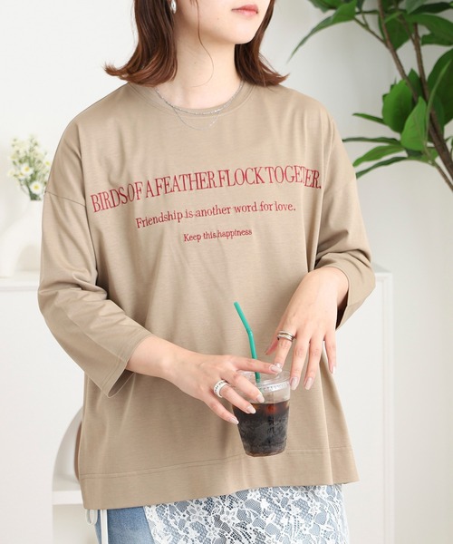 BRODIAEA(ブローディア)の「BRODIAEA 七分袖ロゴ刺繍Tシャツ(Tシャツ/カットソー・レディース・ローズ/ブラック/カーキ/マスタード/モカ・40)」の10枚目の写真