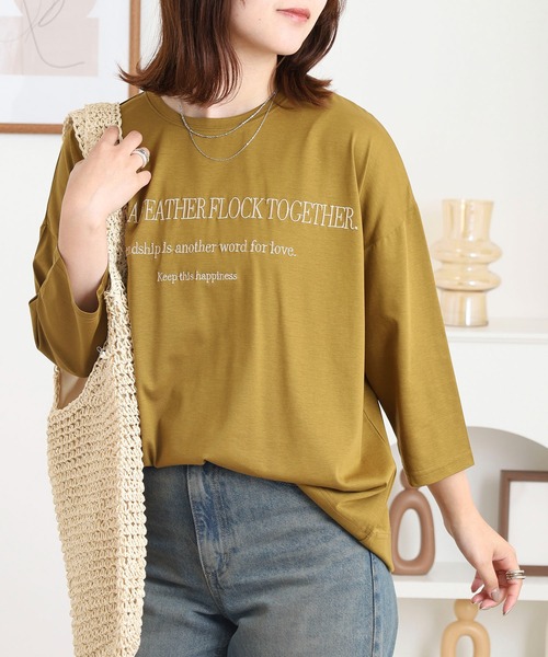 BRODIAEA(ブローディア)の「BRODIAEA 七分袖ロゴ刺繍Tシャツ(Tシャツ/カットソー・レディース・ローズ/ブラック/カーキ/マスタード/モカ・40)」の17枚目の写真