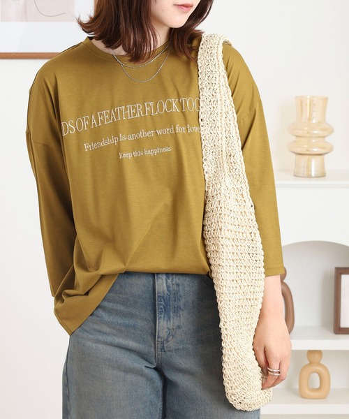 BRODIAEA(ブローディア)の「BRODIAEA 七分袖ロゴ刺繍Tシャツ(Tシャツ/カットソー・レディース・ローズ/ブラック/カーキ/マスタード/モカ・40)」の18枚目の写真