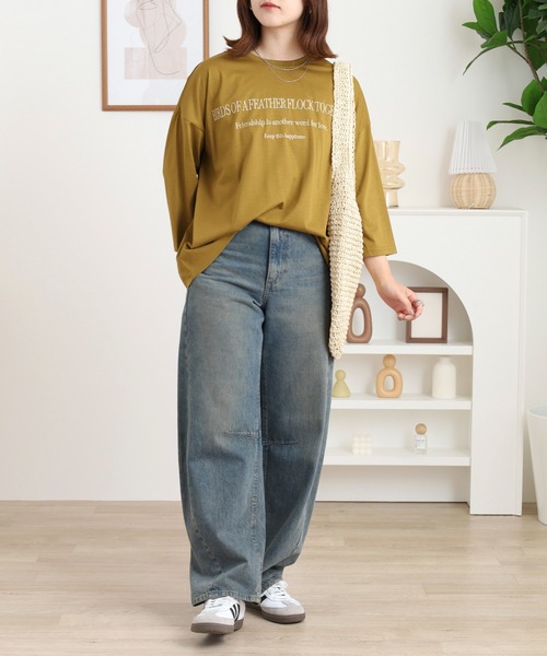BRODIAEA(ブローディア)の「BRODIAEA 七分袖ロゴ刺繍Tシャツ(Tシャツ/カットソー・レディース・ローズ/ブラック/カーキ/マスタード/モカ・40)」の19枚目の写真