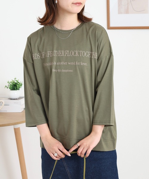 BRODIAEA(ブローディア)の「BRODIAEA 七分袖ロゴ刺繍Tシャツ(Tシャツ/カットソー・レディース・ローズ/ブラック/カーキ/マスタード/モカ・40)」の12枚目の写真