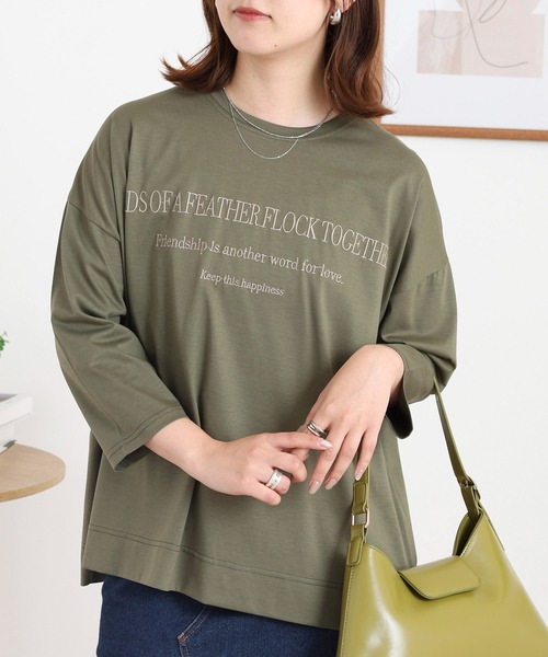 BRODIAEA(ブローディア)の「BRODIAEA 七分袖ロゴ刺繍Tシャツ(Tシャツ/カットソー・レディース・ローズ/ブラック/カーキ/マスタード/モカ・40)」の13枚目の写真
