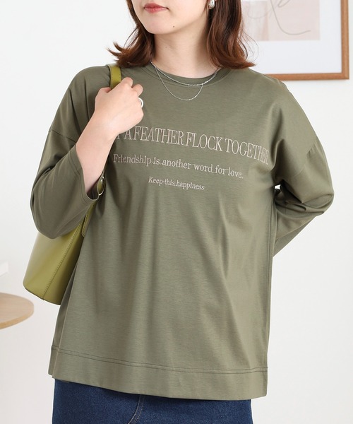 BRODIAEA(ブローディア)の「BRODIAEA 七分袖ロゴ刺繍Tシャツ(Tシャツ/カットソー・レディース・ローズ/ブラック/カーキ/マスタード/モカ・40)」の14枚目の写真