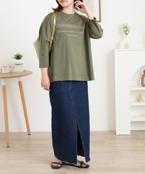 BRODIAEA(ブローディア)の「BRODIAEA 七分袖ロゴ刺繍Tシャツ(Tシャツ/カットソー・レディース・ローズ/ブラック/カーキ/マスタード/モカ・40)」の15枚目の写真